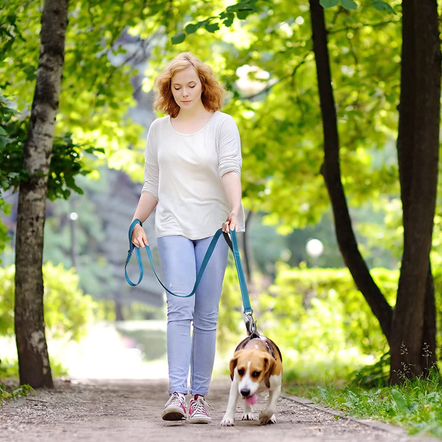 5 FT Heavy Duty Dog Leash with 2 Comfortable Padded Handles, Traffic Handle & Advanced Easy Snap Hook, Reflective Walking Lead for Large, Medium & Small Breed Dogs, Blue