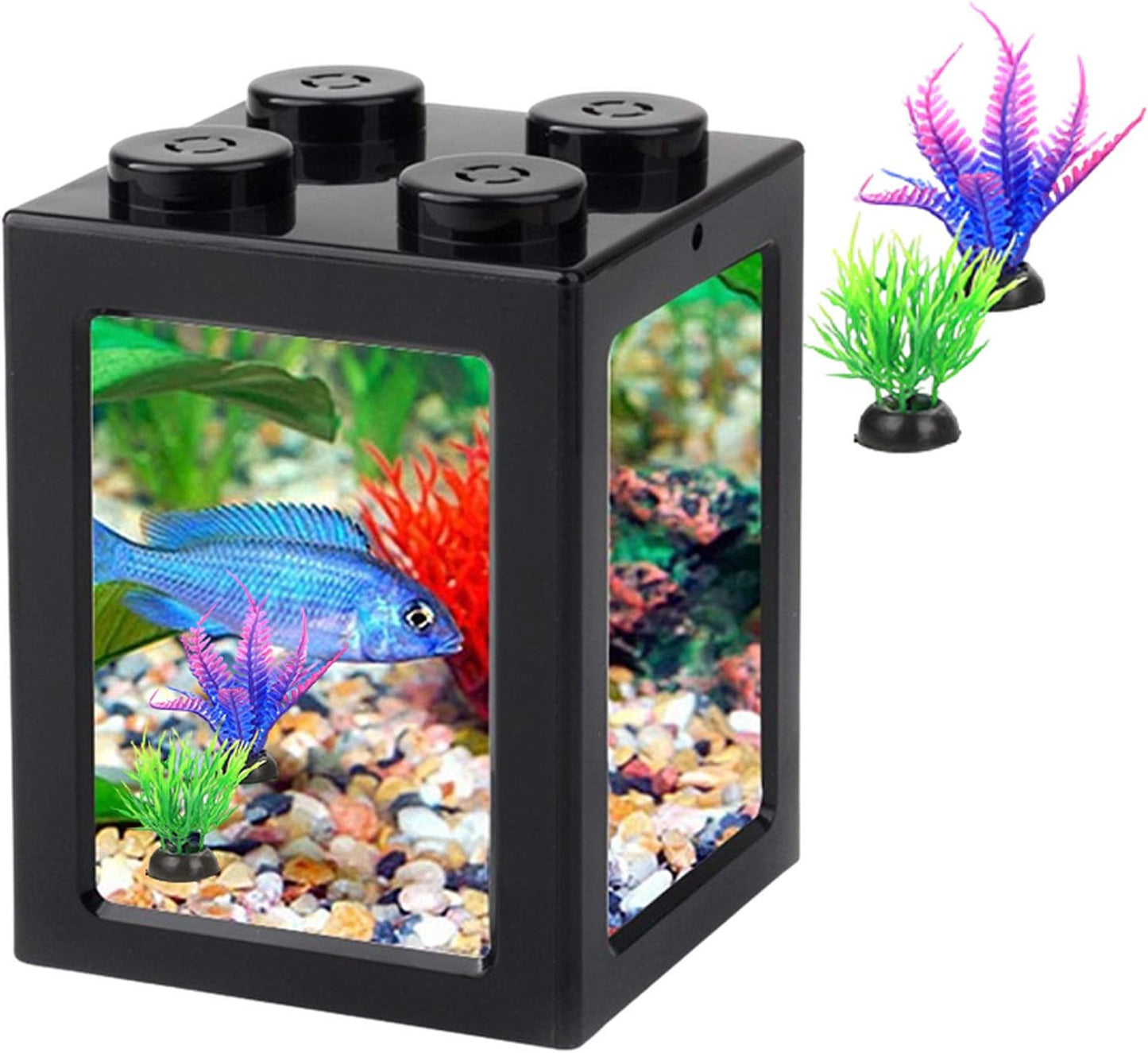 Small Betta Fish Tank, Mini Fish Tank Row Aquarium Stackable Cube Tank with Fish Tank Decor, Ant Feeding Case Mini Reptile Row Box,3.54Inch X 3.54Inch X 4.33Inch